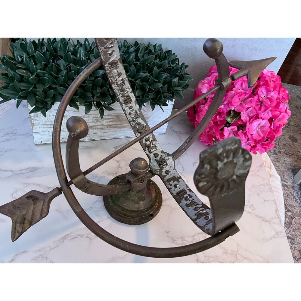 Vintage Armillary sundial chippy paint signed on the bottom must see